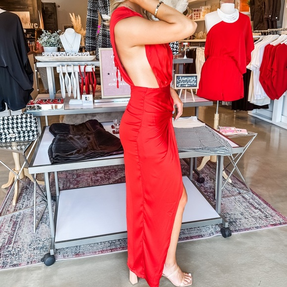 NWT Red Satin Midi Dress - Picture 3 of 5